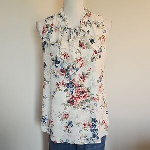 WHBM Floral Ruffle Sleeveless Blouse